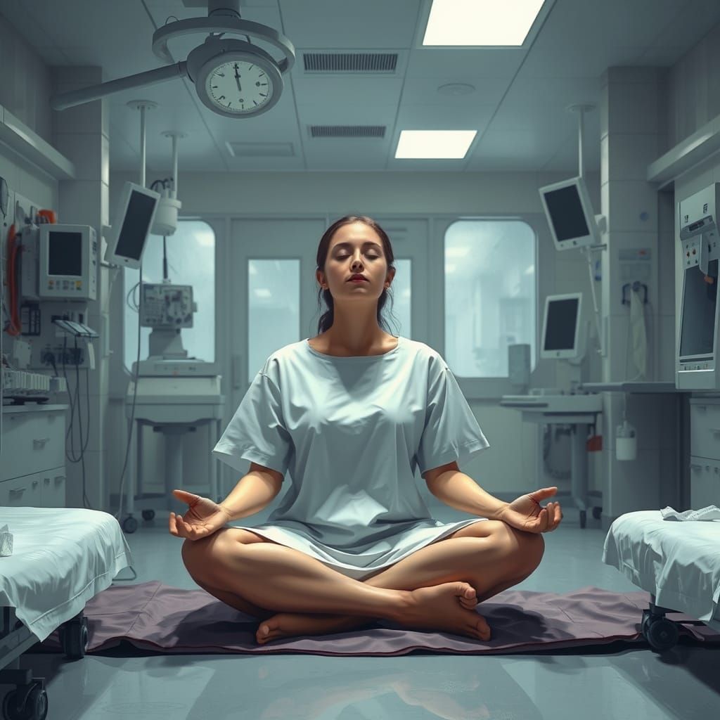 Meditating Woman in Hospital: Sci-Fi Digital Art
