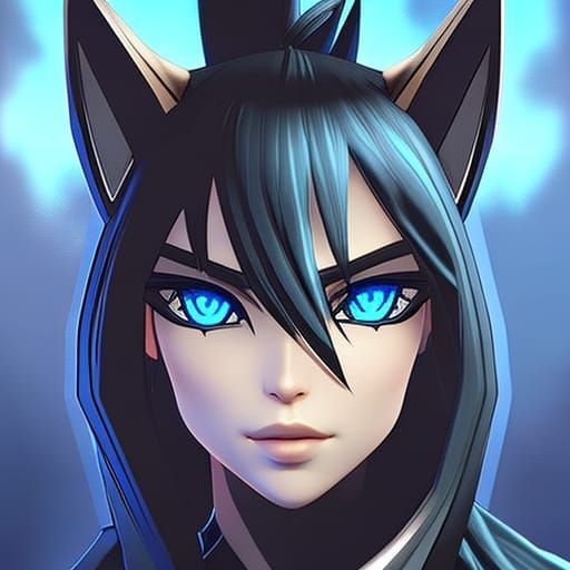 Anthro Black Fox Portrait in Detailed Style
