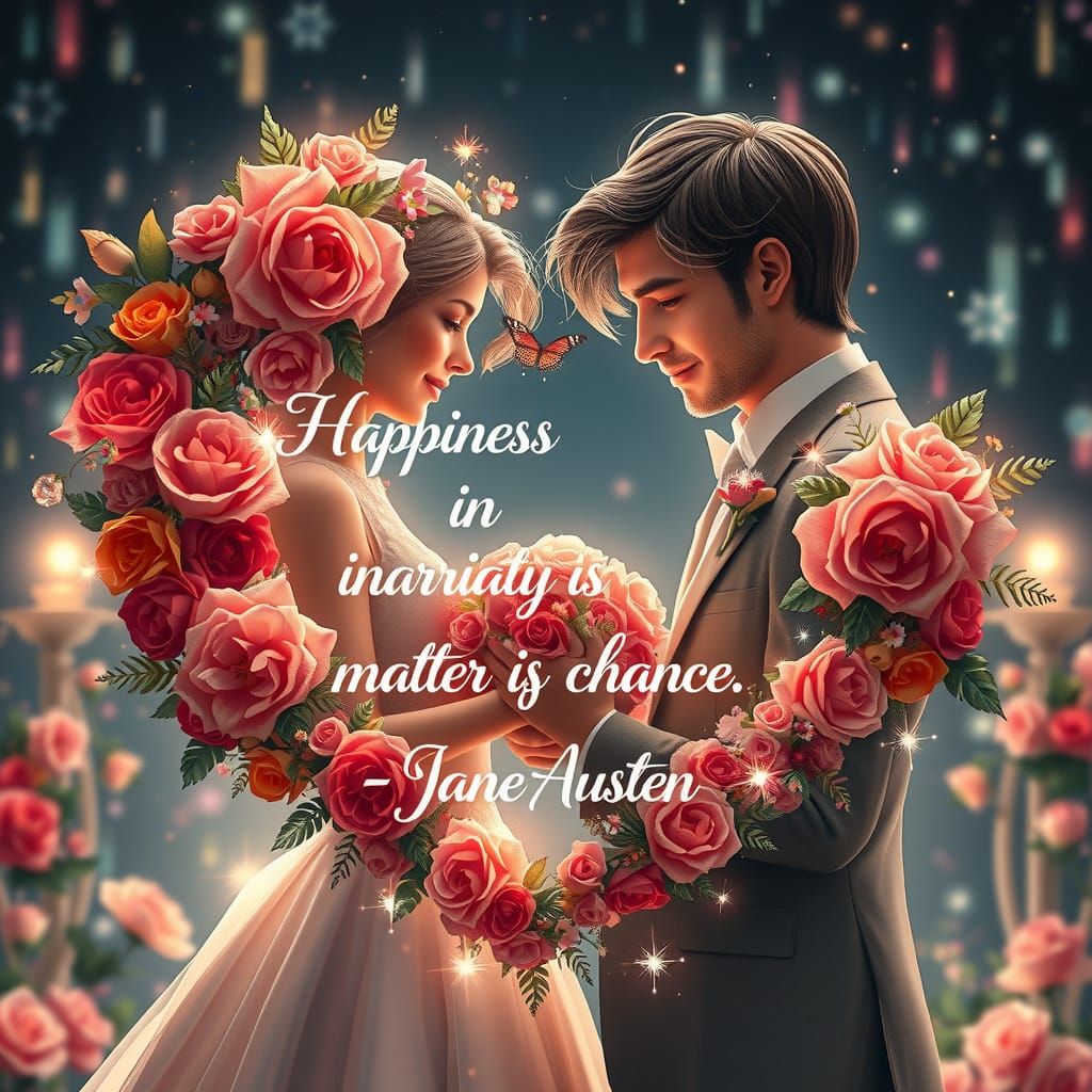 Magical Floral Heart With Bride and Groom