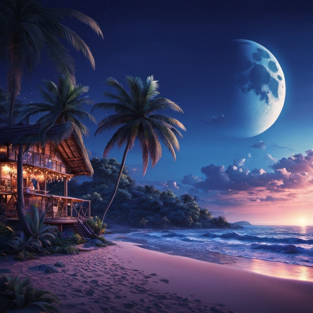 Ethereal Moonlit Romance Under Palm Trees