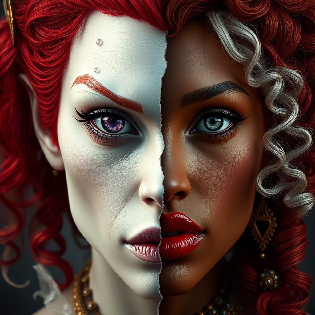 Changeling Bisected Face Portrait in High-Fantasy Style