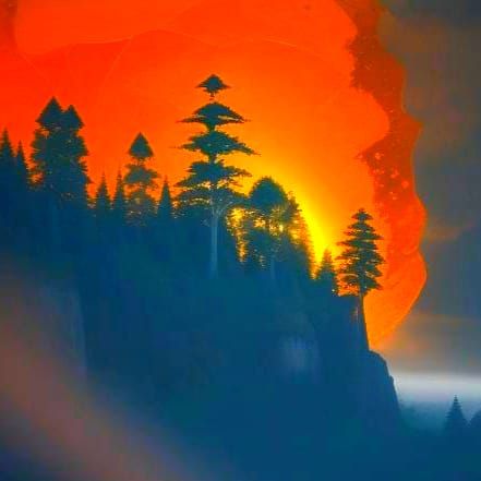 Eerie Forest at Sunset in Photorealistic Style