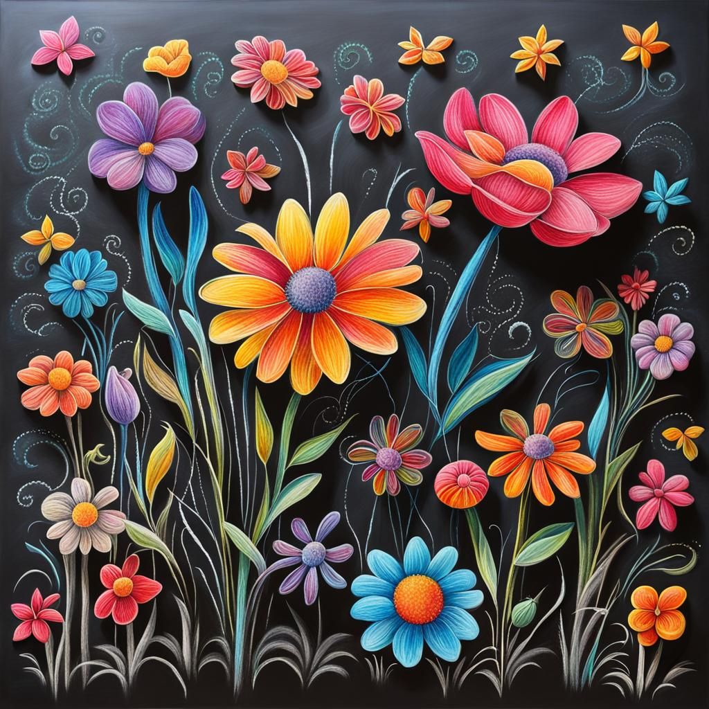 Colorful 3D Flowers Chalk Art Illustration