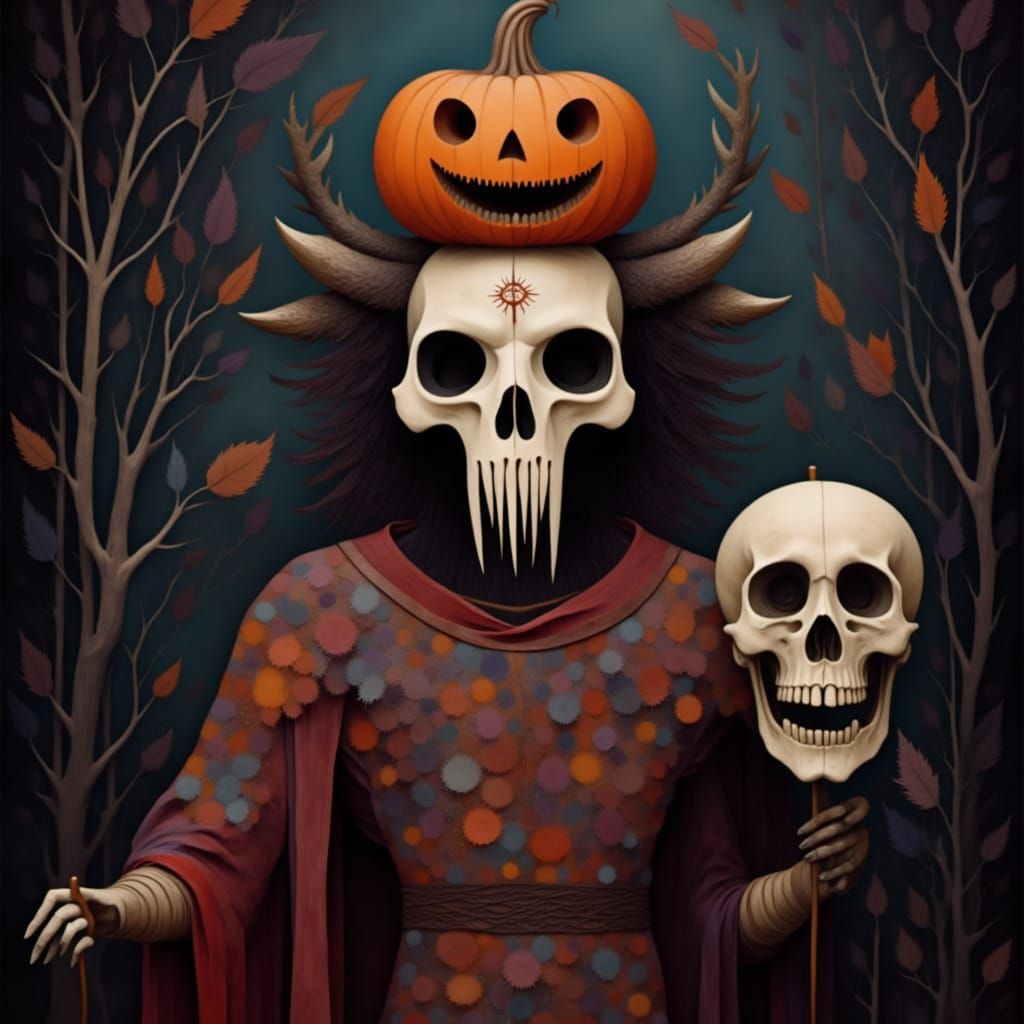 Gothic Nutcracker with Voodoo Symbols and Pumpkin Head