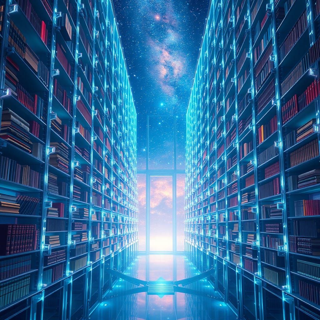 Ethereal Luminous Library in Space
