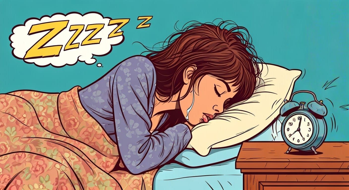 Lazy Woman Asleep in Comic Book Style