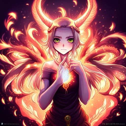 Menacing Anime Fire Demon with Glowing Details