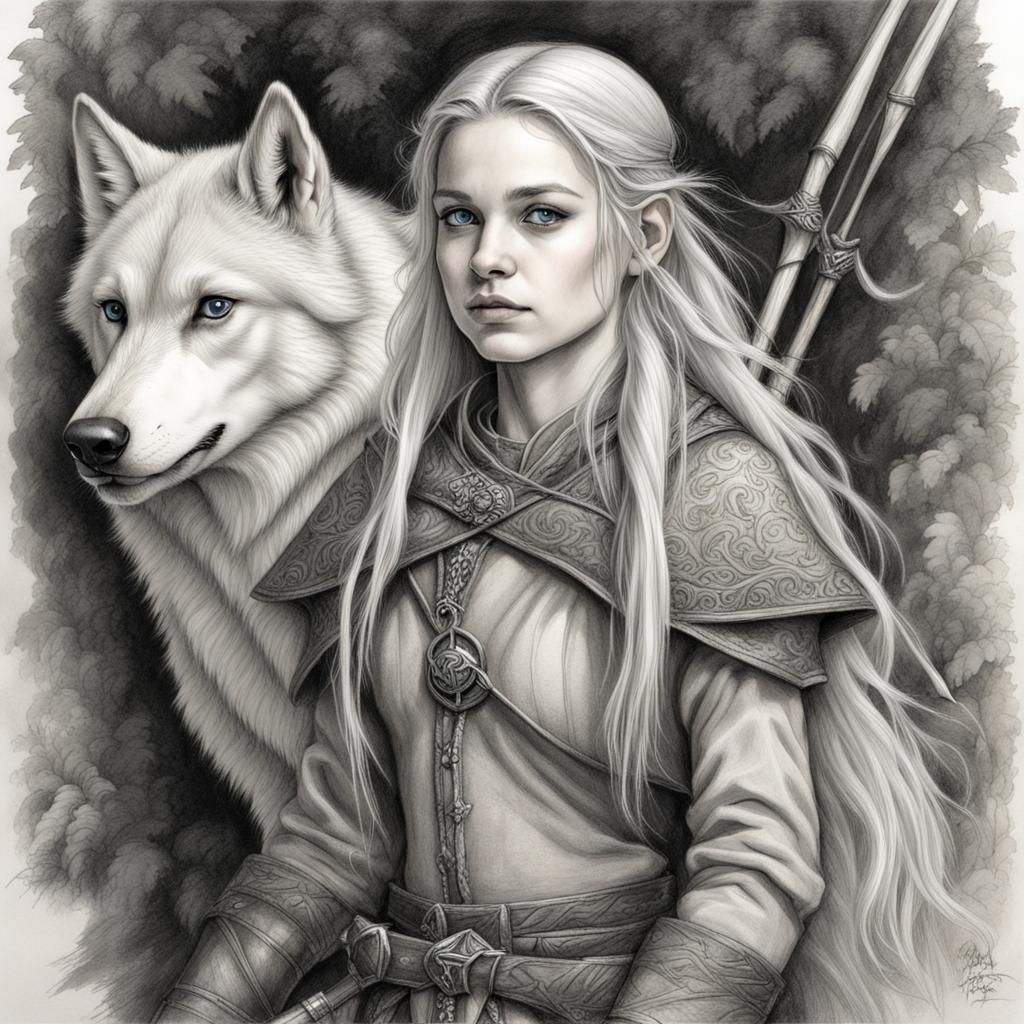 Halfling Ranger on Wolf, Charcoal Drawing