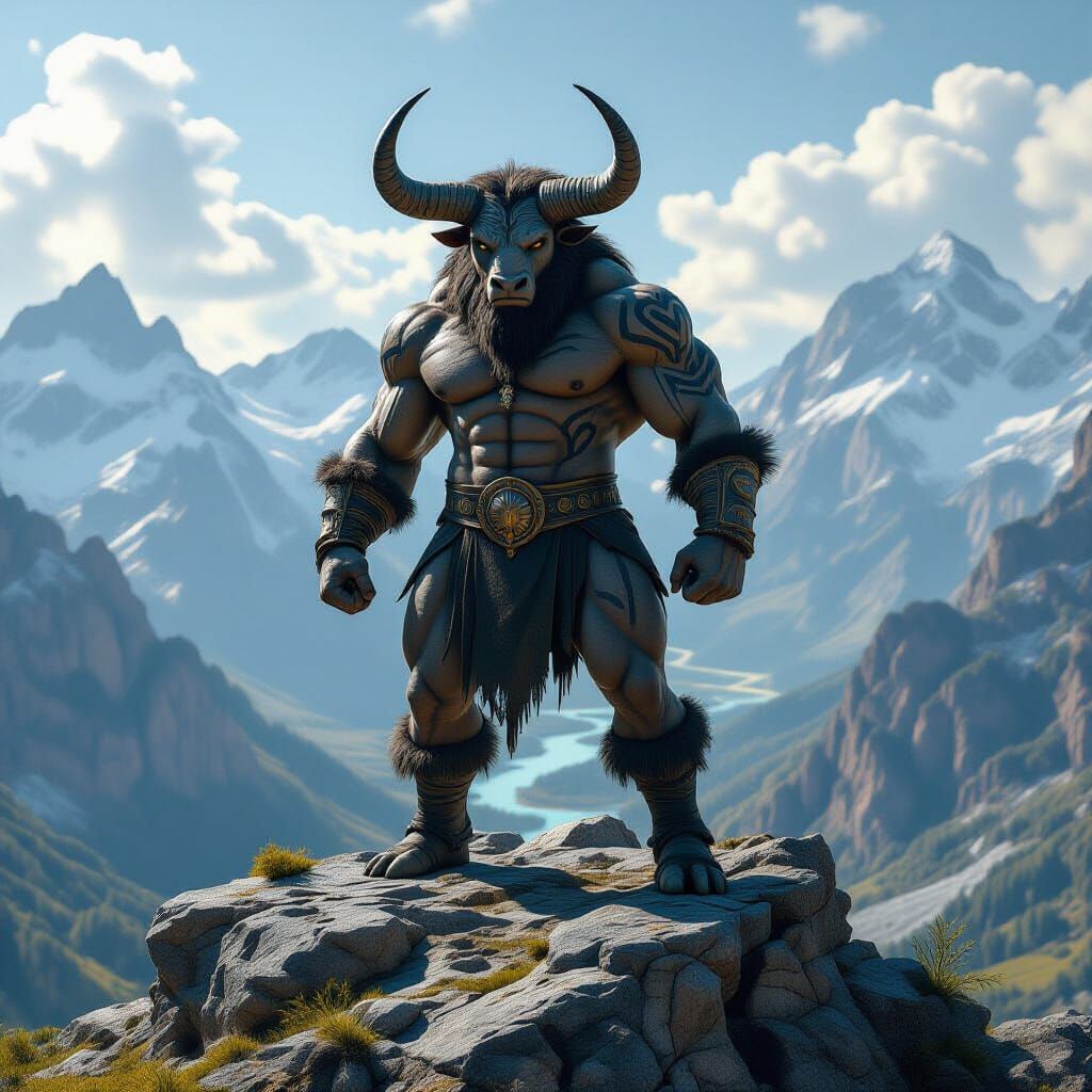 Colossal Minotaur Surveys Ancient Lands in Cinematic Style