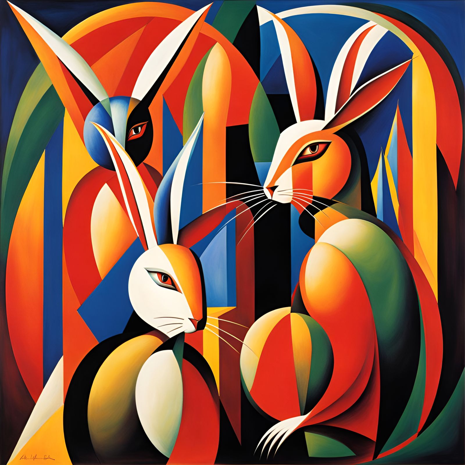 Warrior Rabbits Book Cover in Abstract Cubism Style