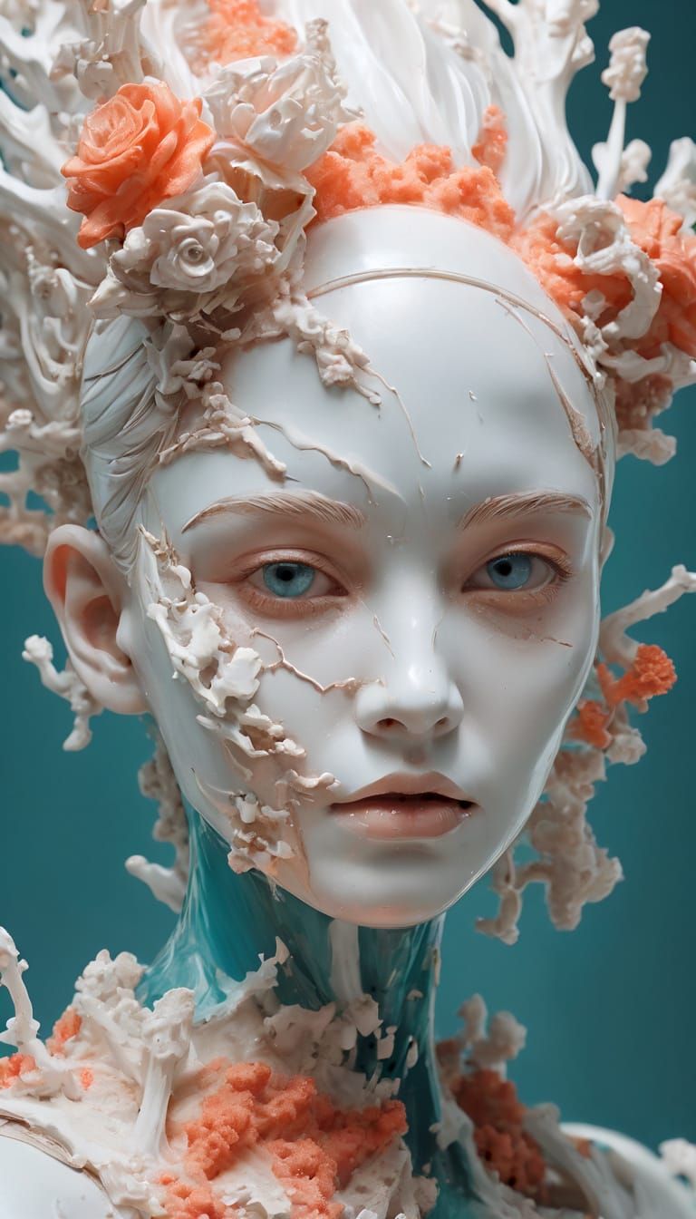 Surreal Porcelain Sculpture with Coral Faces