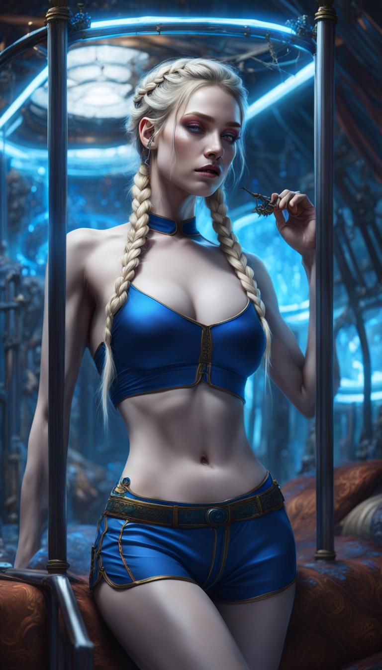 Woman Asleep in Glass Tube: Detailed Matte Painting