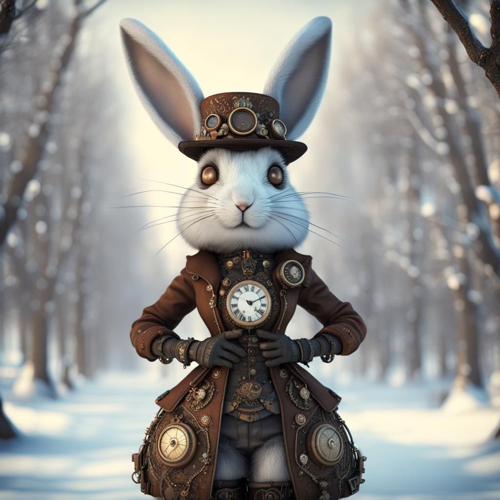 Steampunk Rabbit in Winter Wonderland: Detailed Gear