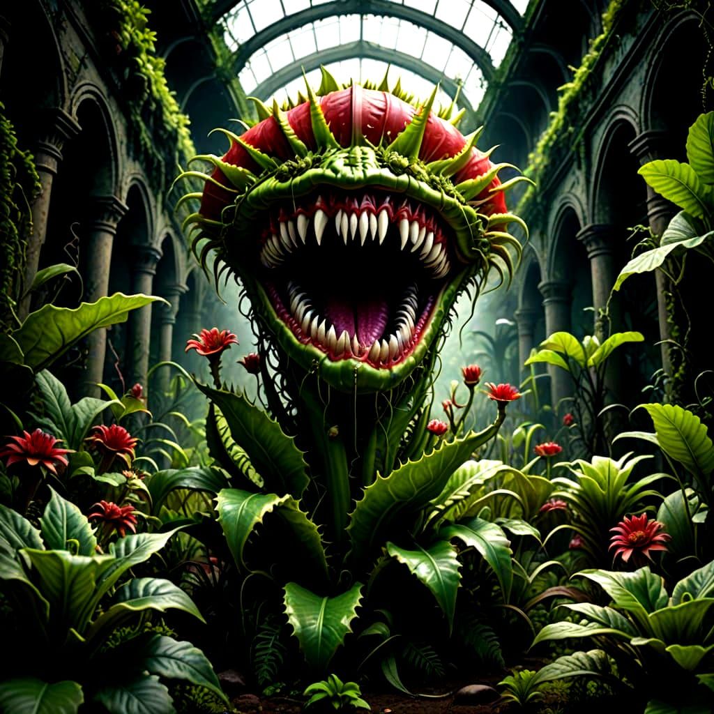 Giant Venus Flytraps in Creepy Garden