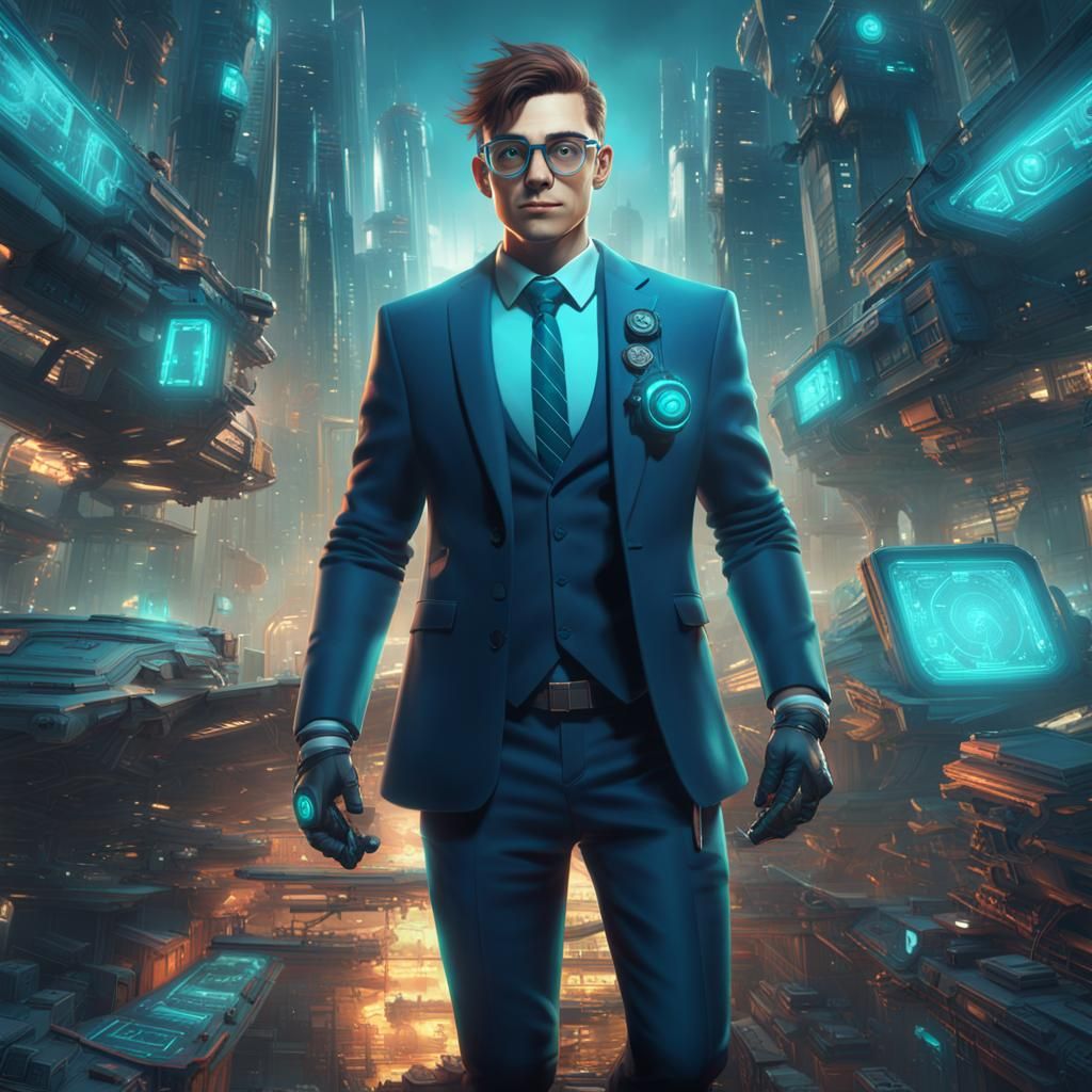 Nerdy Maniac in Futuristic Cyberpunk Setting