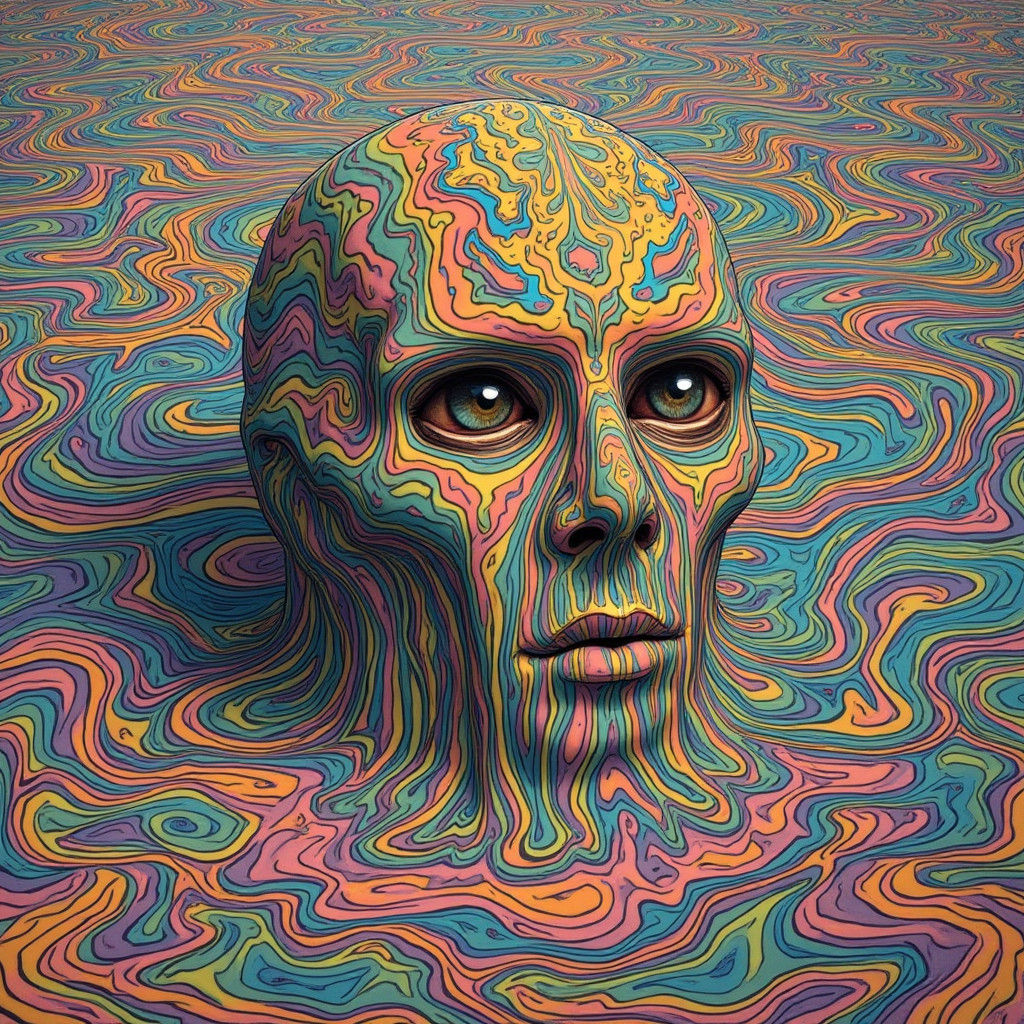 Psychedelic Melting Figure in Ethereal Eye Landscape