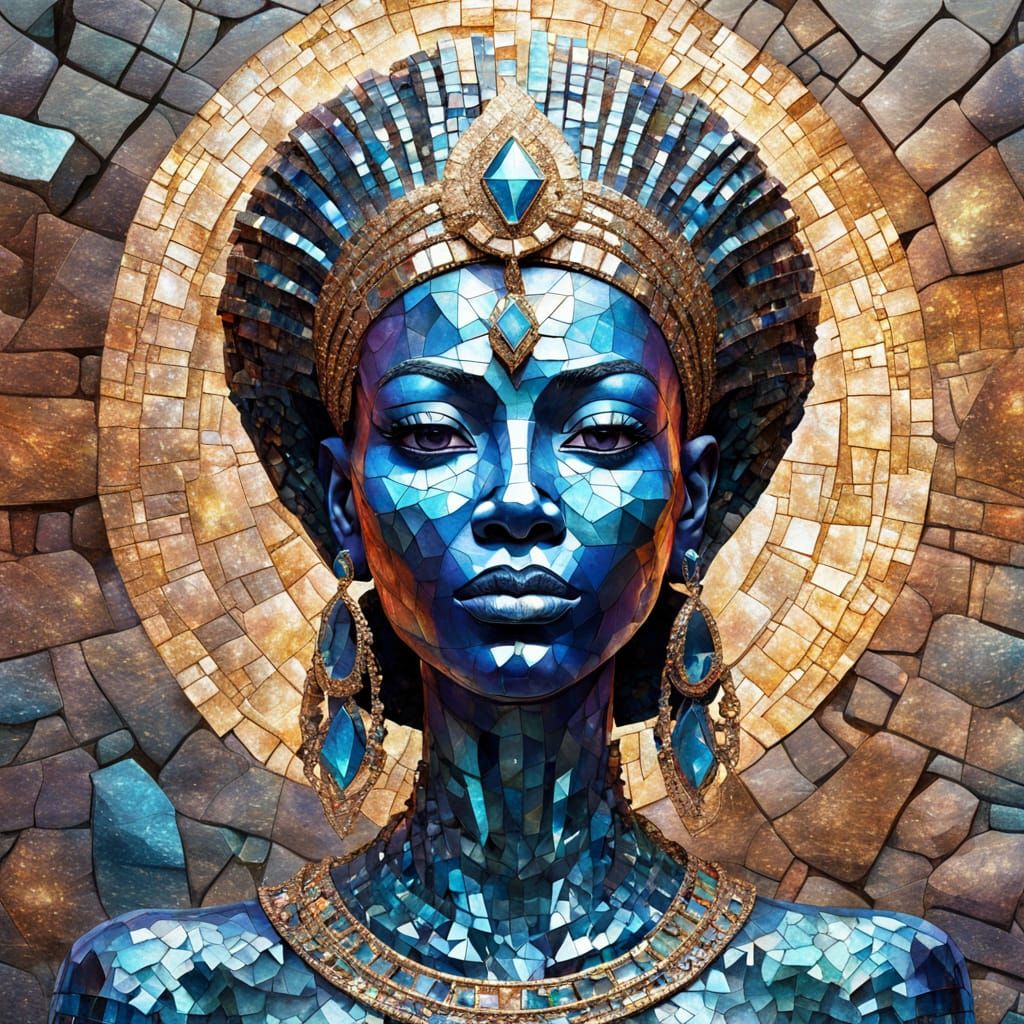 Crystal Nubian Queen Portrait in Cosmic Mixed Media