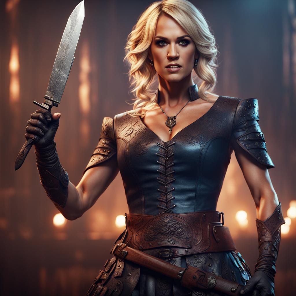 Carrie Underwood with Knife: Detailed Matte Painting