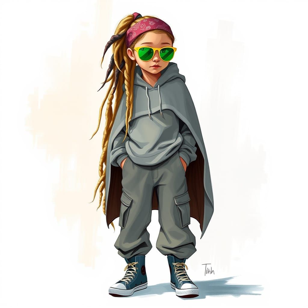 Girl with Blond Dreads in Digital Painting Style