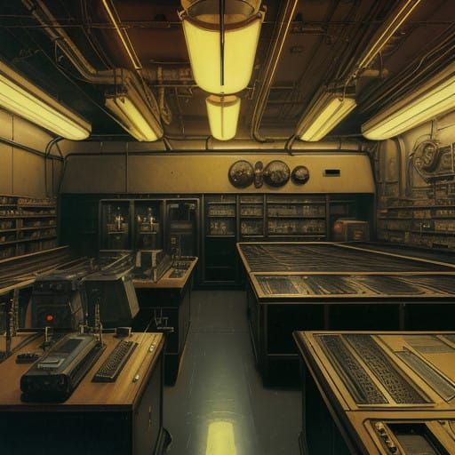 Retro-Futuristic Radio Laboratory Scene in Whimsical, Impres...