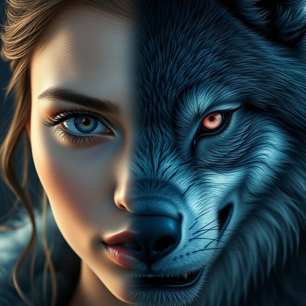 Stunning Half-Werewolf Portrait in Deep Fantasy Color