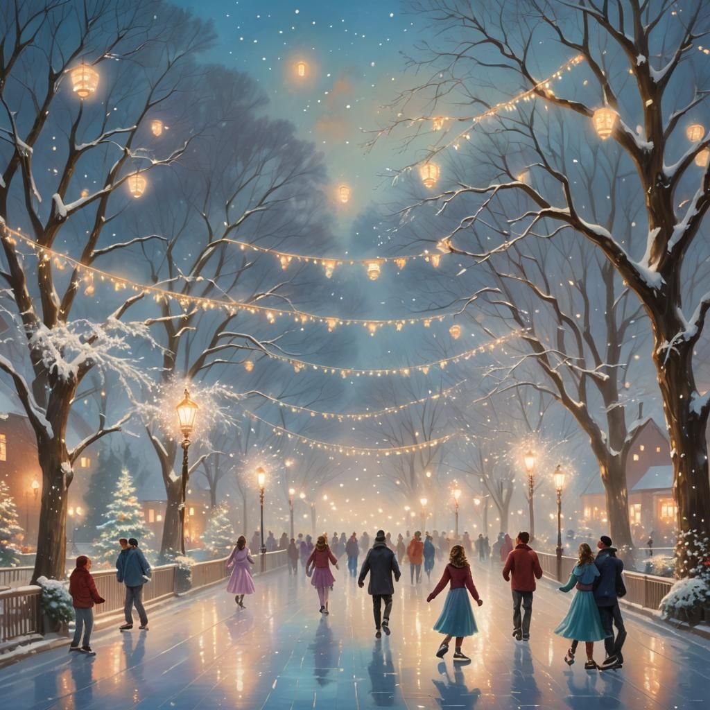 Ethereal Ice Skaters in Whimsical Winter Wonderland