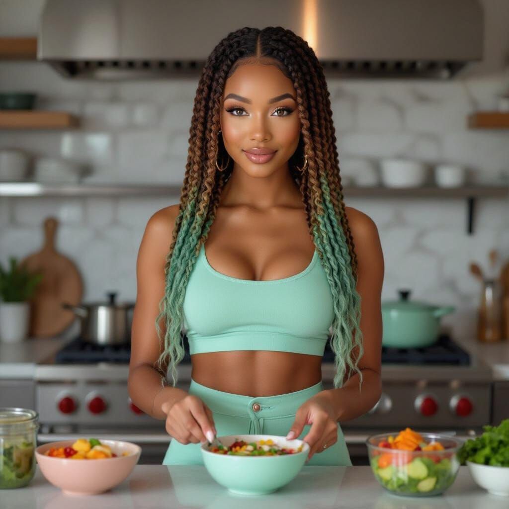 Black Female Chef in Modern Kitchen, Cinematic Lighting