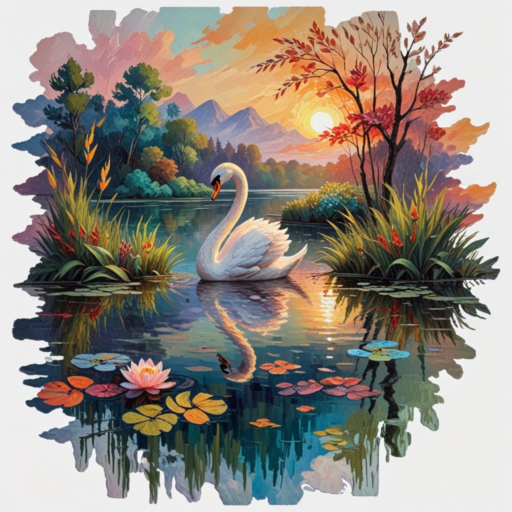 Serenely Majestic Swan in Neo-Impressionist Oil Painting