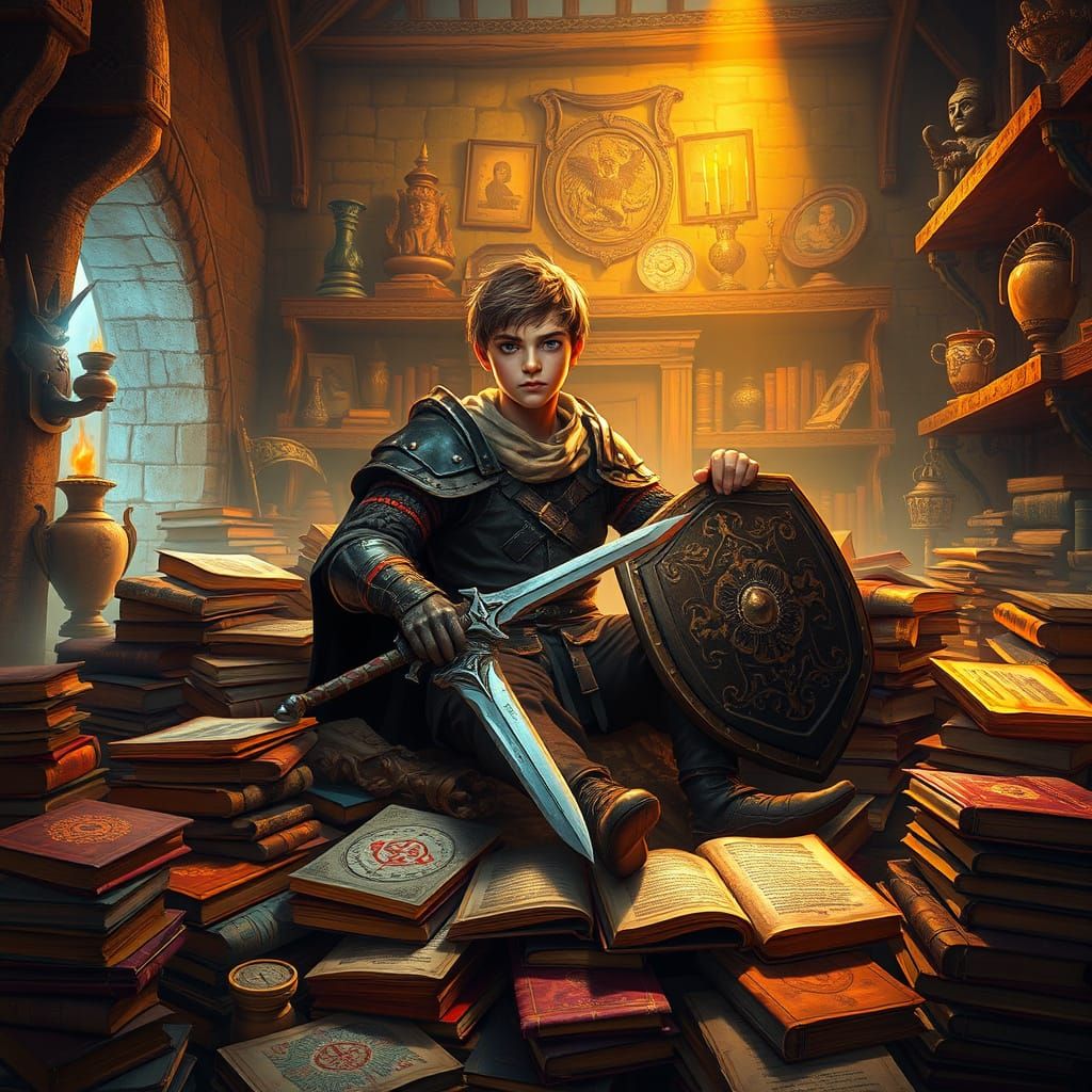 Young Scholar Warrior in Ancient Study