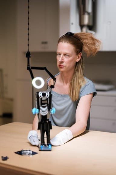 Simone Giertz Building Robot, Leibovitz-Style Portrait