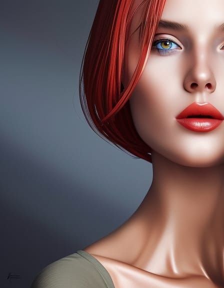 Modern Woman in Red Dress, Digital Art Portrait