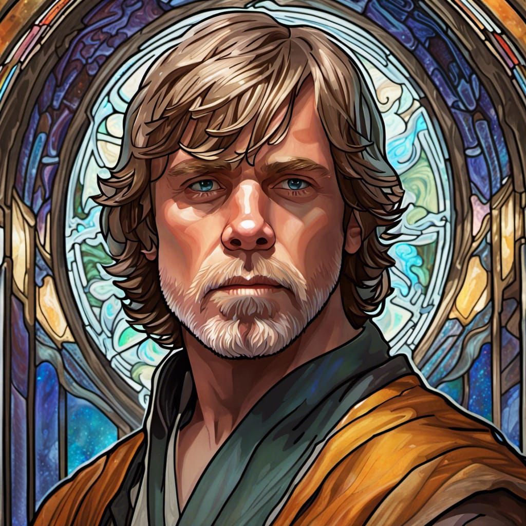 Luke Skywalker Stained Glass Portrait in Art Nouveau Style
