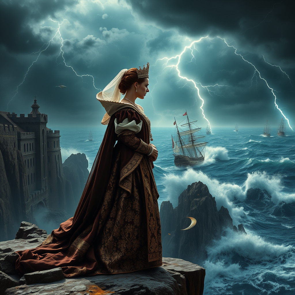 Queen Elizabeth I Observes Armada's Demise: Epic Scene