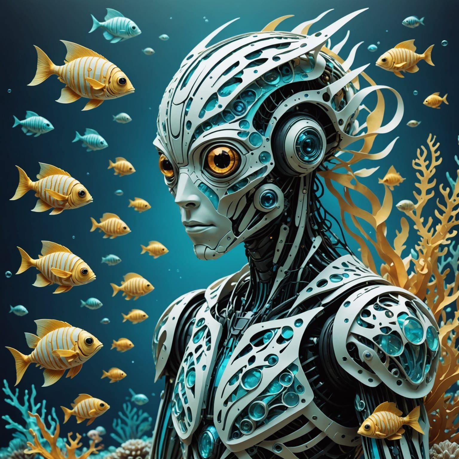 Whimsical Paper Hybrid with Bioluminescent Sea Creatures