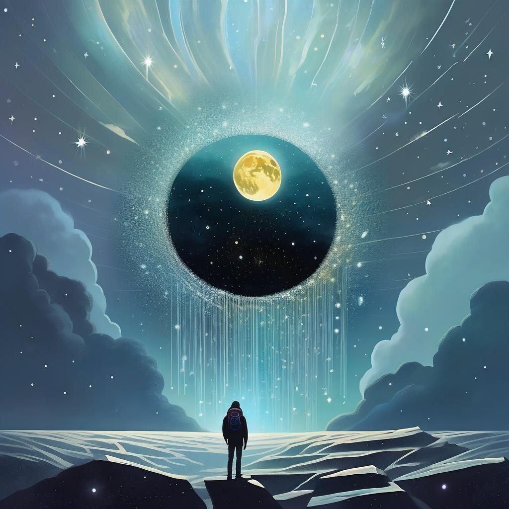 Creature at Universe Edge in Dreamy Windstorm