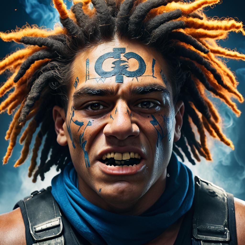 Charcoal Warhammer Ogre Portrait with Golden Accents