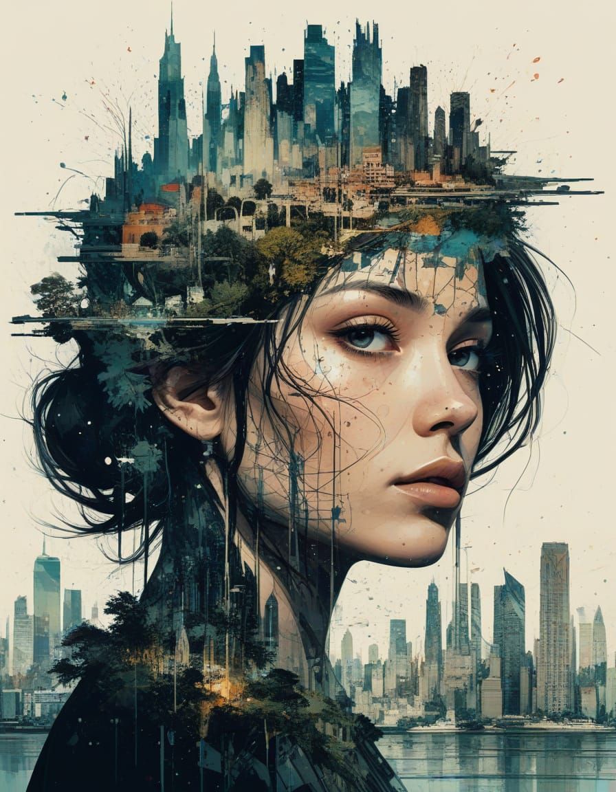 Cosmic Cityscape with Silhouetted Princess