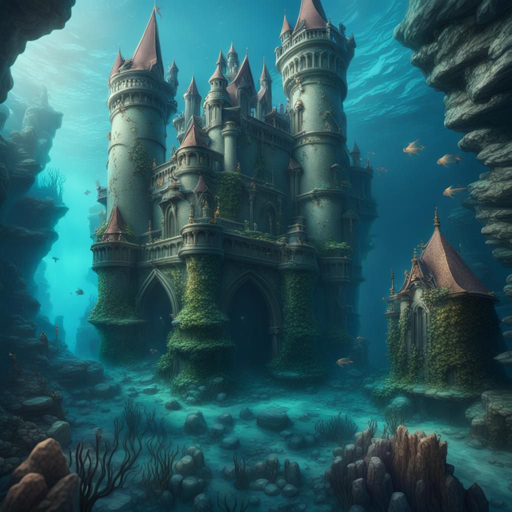 Fantastical Underwater Castle with Mermaids