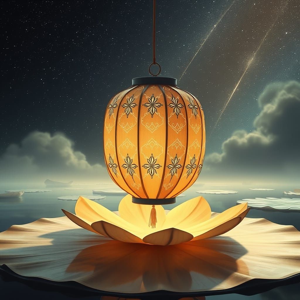 Floating Paper Lantern Under Starry Sky