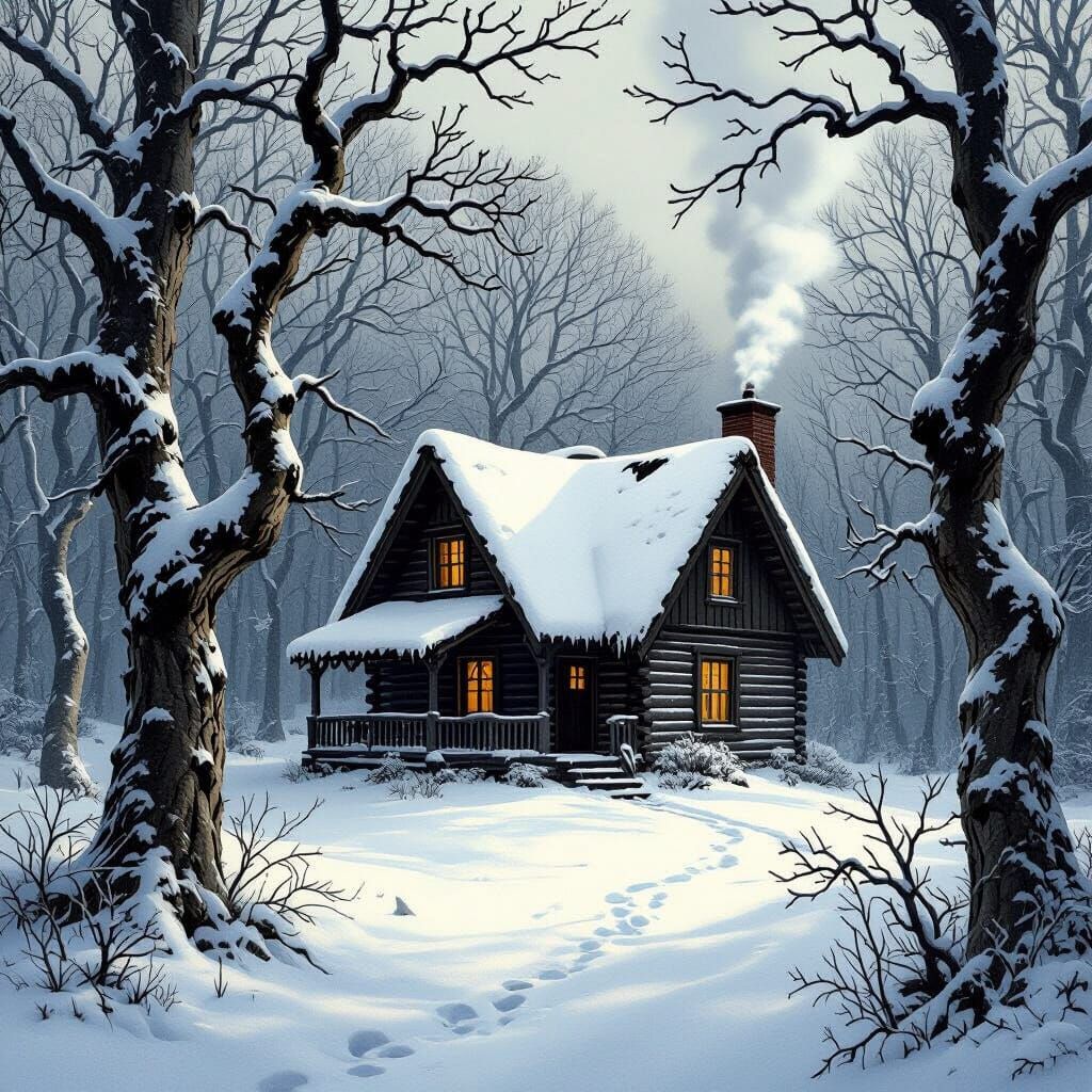 Imagine a cozy, snow-covered cabin