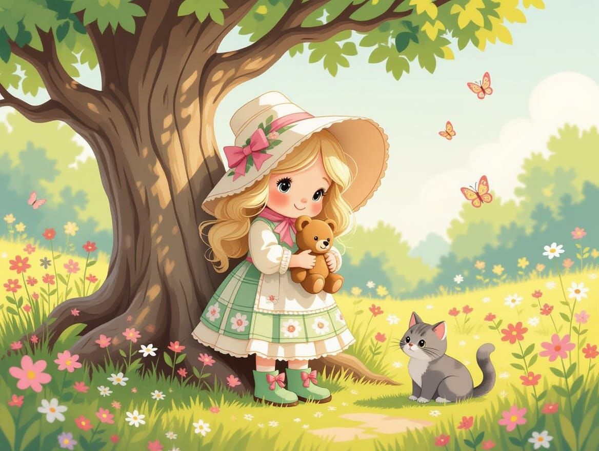 Whimsical Gnome Girl in Pastel Paradise