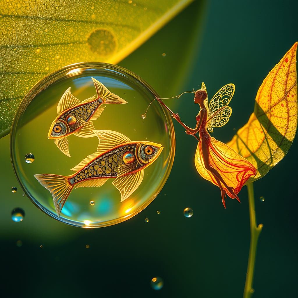 Fairy Fishing with Rainbow Fish in Dewdrop