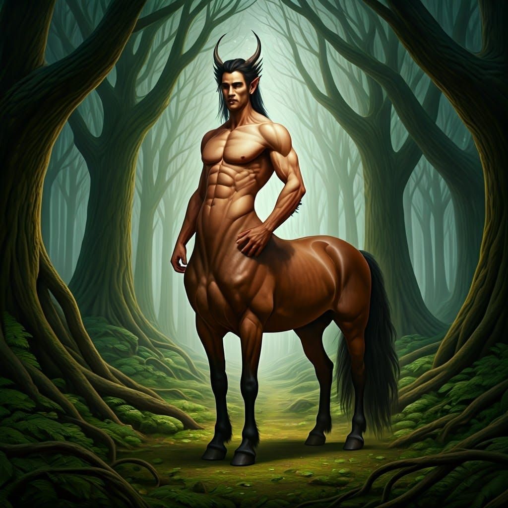 Majestic Centaur in Lush Forest, in Fantasy Art Style
