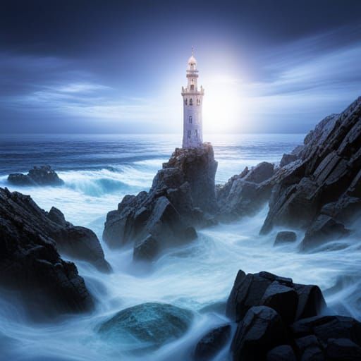 Underwater City: Ocean Waves Crashing Crystal Tower