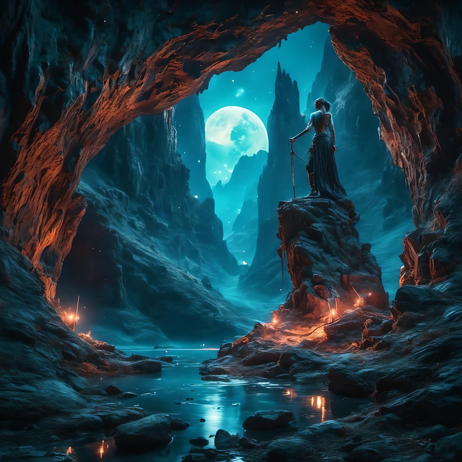 Neptune's Valley at Night: Greek Mythology Art