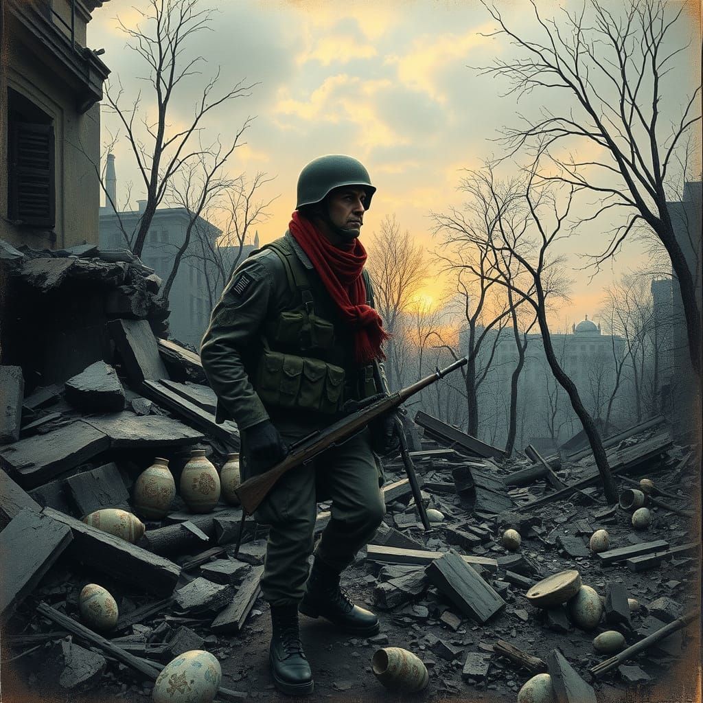 Haunting Ukrainian Cityscape at Dawn, Orthodox Easter Icons