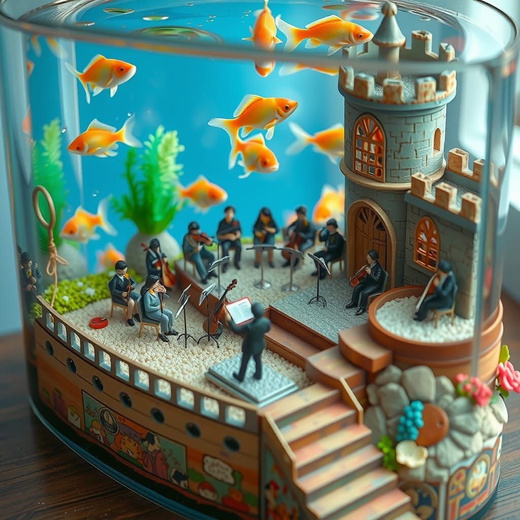 Whimsical Miniature World of Musicians Inside a Fish Tank