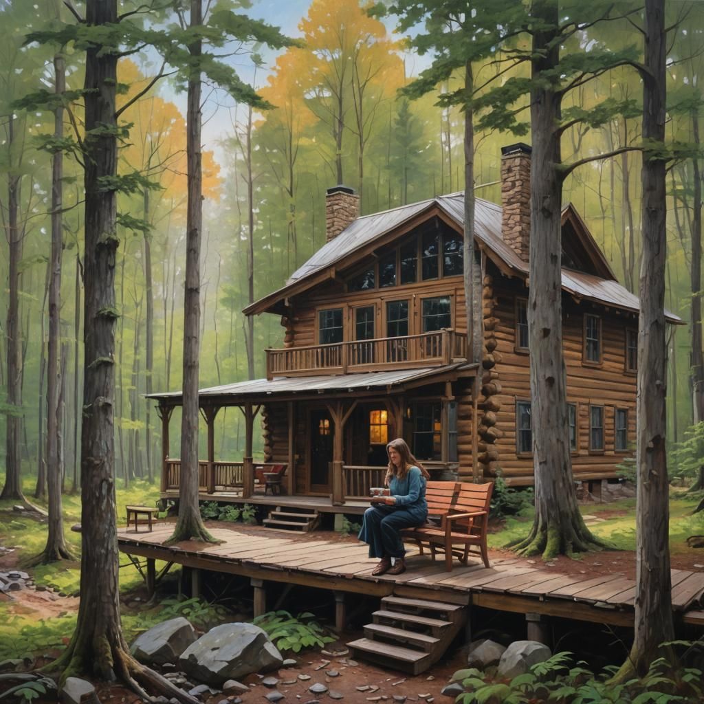 Cabin in the Woods: Oil Painting of Serenity