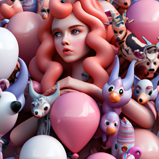 Hyperrealistic Balloon Woman with Balloon Animals