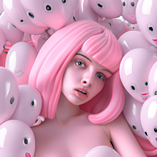 Balloon Woman with Animals: Hyperrealistic Digital Painting